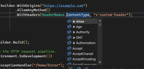 headernames to specify known http headers