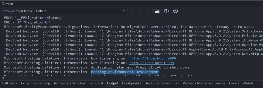 current hosting environment in console