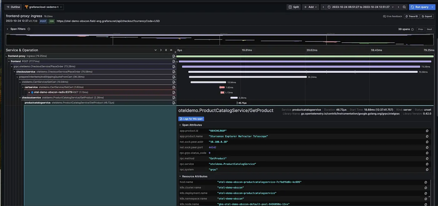 Inspecting a trace in grafana tempo