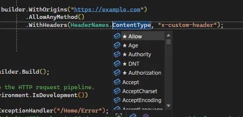 Headernames to specify known http headers